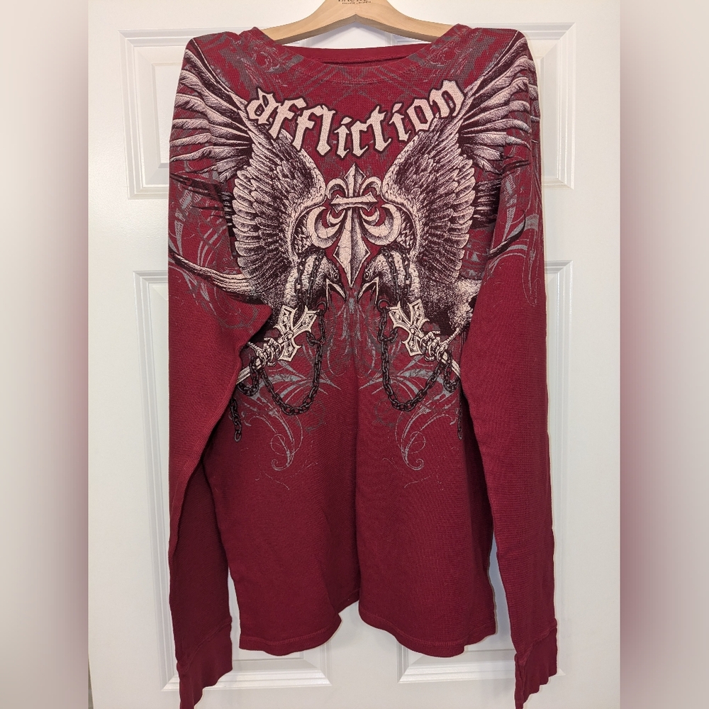 Men's Affliction Red Long Sleeve Top Tee sz XL